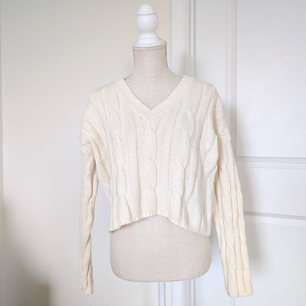 Madewell Cable Knit V-Neck Crop Sweater